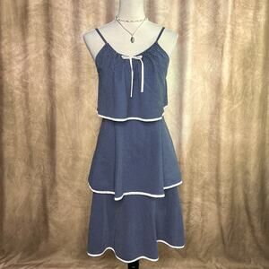 Vintage 70s Paper Moon by Yvette Tiered Layered Polka Dot Midi Dress Blue Beach